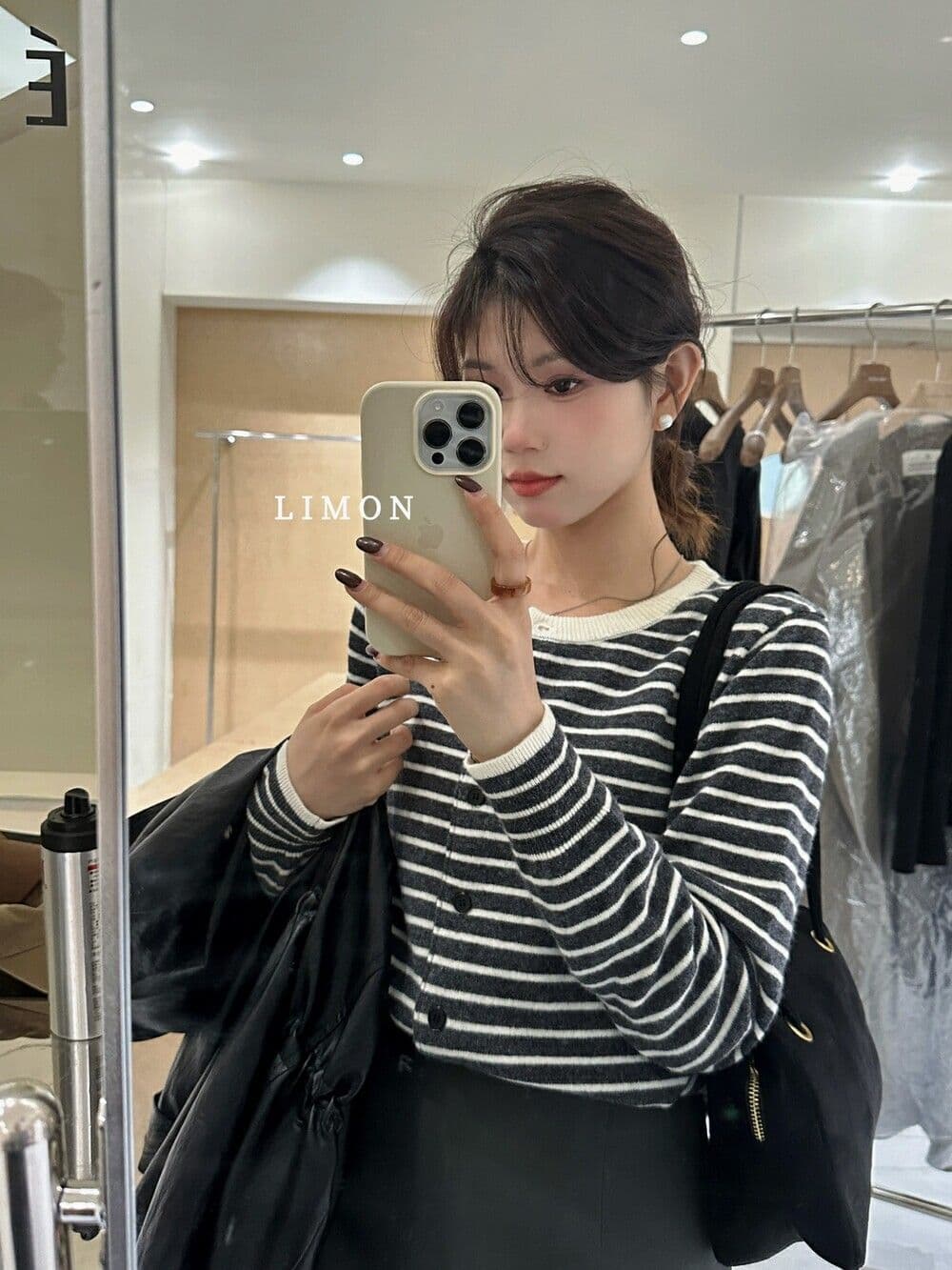 한 부서 고급 센스 흑백 줄무늬 니트 오픈 가디건 여성 봄 가을 카디건 인사이드 가져 가라. 만나는 긍정적 인 어깨 허리 수축 짧은 맨위 상세 이미지 14