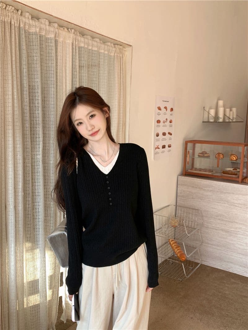 가을 겨울철 2026 새로운 페이크 레이어드 인사이드 가져 가라. 예쁜 스웨터 외출용 여성 작은 샤넬 스타일 니트 스웨터 살구 색상 맨위 상세 이미지 11