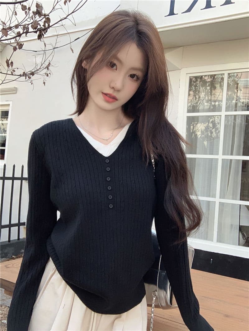 가을 겨울철 2026 새로운 페이크 레이어드 인사이드 가져 가라. 예쁜 스웨터 외출용 여성 작은 샤넬 스타일 니트 스웨터 살구 색상 맨위 상세 이미지 14