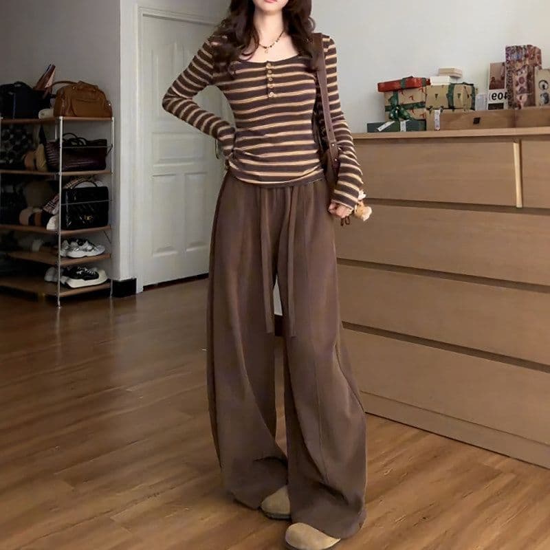 한 부서 자이언트 잘 생긴 ~ 중 커피 색상 스트라이프 긴팔 맨위 여성 가을 새로운 인사이드 가져 가라. 기본 셔츠 디자인 센스 작은 대중 상세 이미지 5