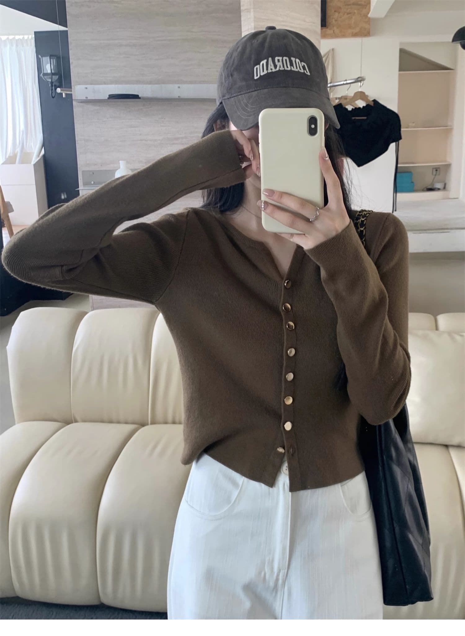 단추 작은 V넥 오픈 가디건 여성 가을 겨울 한국 스타일 패션 니트 스웨터 여자 외부 가져 가라. 느긋한 바람 가을 겨울 다용도 맨위 상세 이미지 2