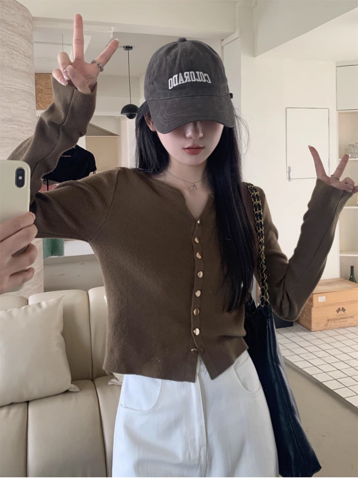 단추 작은 V넥 오픈 가디건 여성 가을 겨울 한국 스타일 패션 니트 스웨터 여자 외부 가져 가라. 느긋한 바람 가을 겨울 다용도 맨위 상세 이미지 8