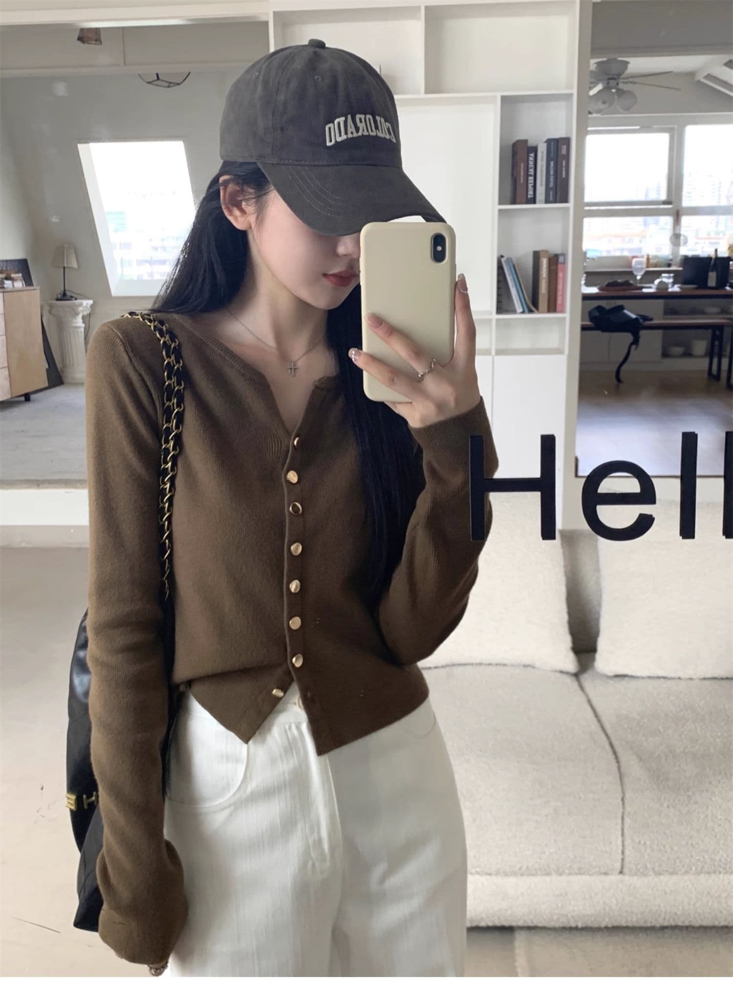 단추 작은 V넥 오픈 가디건 여성 가을 겨울 한국 스타일 패션 니트 스웨터 여자 외부 가져 가라. 느긋한 바람 가을 겨울 다용도 맨위 상세 이미지 9
