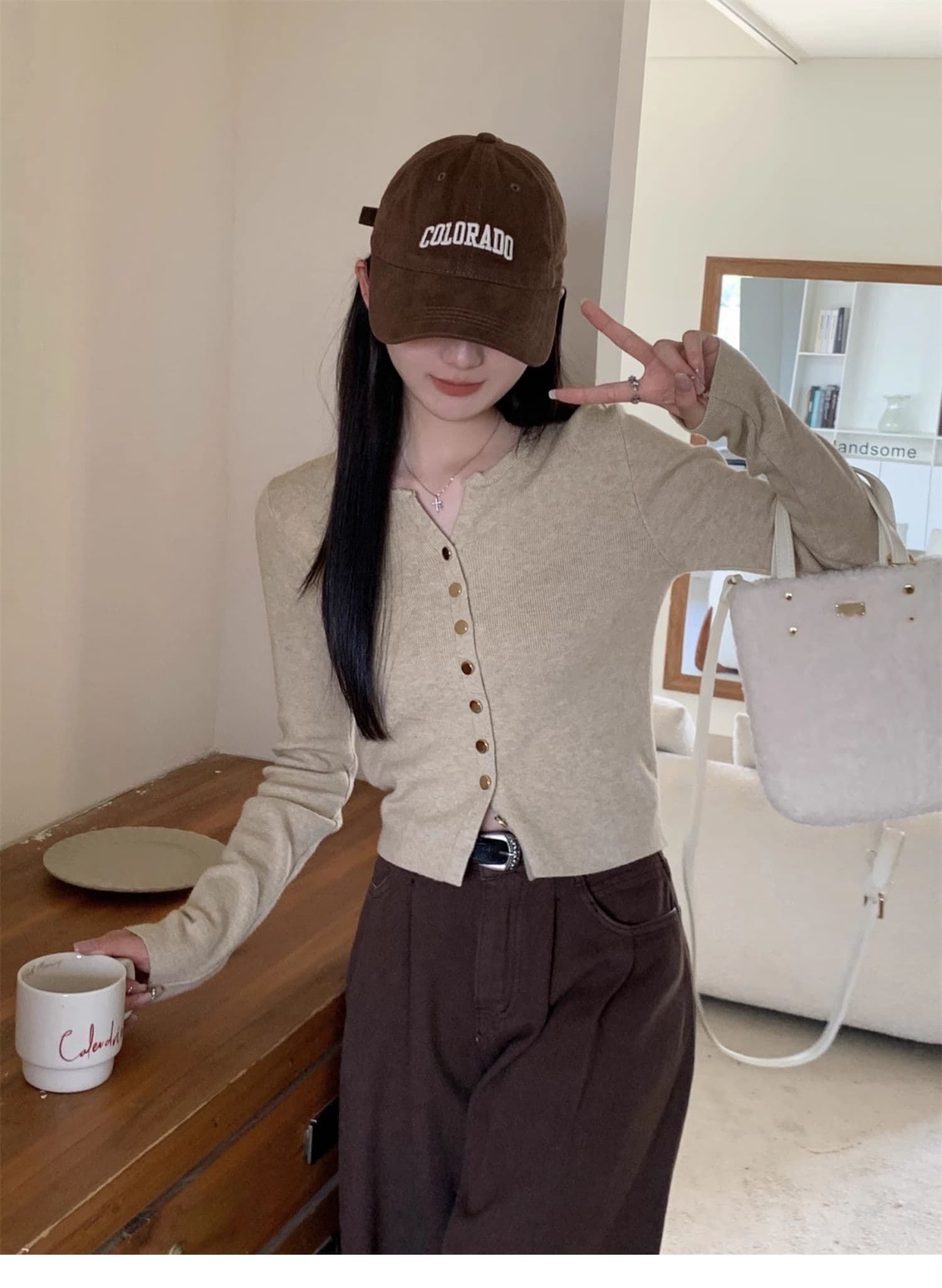 단추 작은 V넥 오픈 가디건 여성 가을 겨울 한국 스타일 패션 니트 스웨터 여자 외부 가져 가라. 느긋한 바람 가을 겨울 다용도 맨위 상세 이미지 21