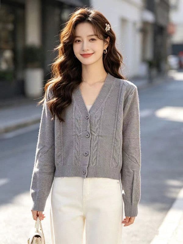 2026 새로운 봄 가을 단색 니트 오픈 가디건 여성 봄 가을 쇼트 스타일 다용도 루즈핏 작은 키 외부 가져 가라. 스웨터 코트 상세 이미지 2