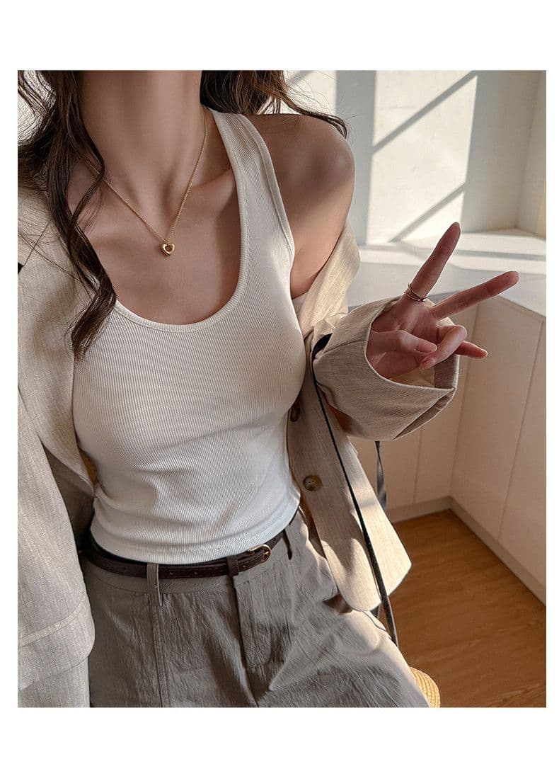 섹시함 레이스 아름다움 뒤로 작은 슬링 조끼 여름 새로운 홀로우 아웃 통기성 만나는 민소매 맨위 상세 이미지 5