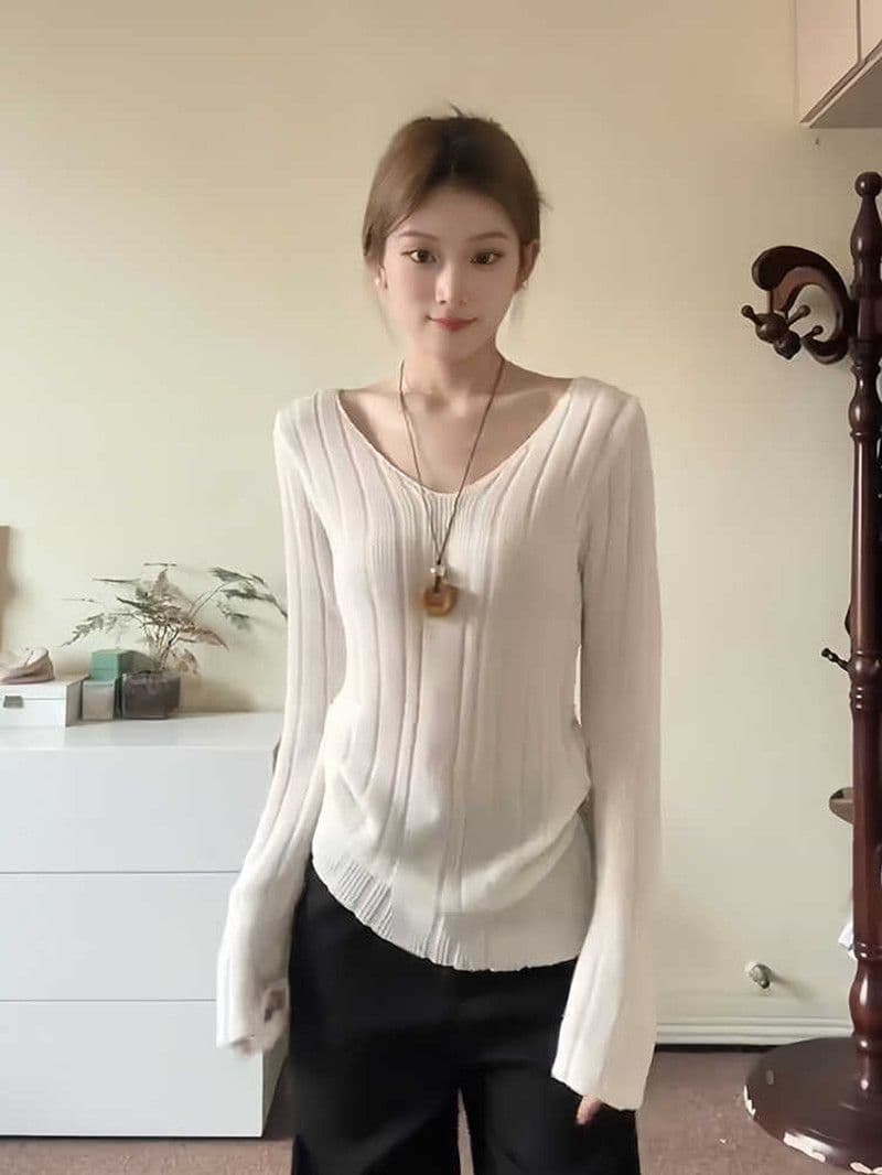 순수한 욕망 V넥 스웨터 니트 기본 셔츠 여성 가을 겨울철 인사이드 가져 가라. 느긋한 바람 몸매 가꾸기 허리 수축 핫걸 긴팔 맨위 이미지 2
