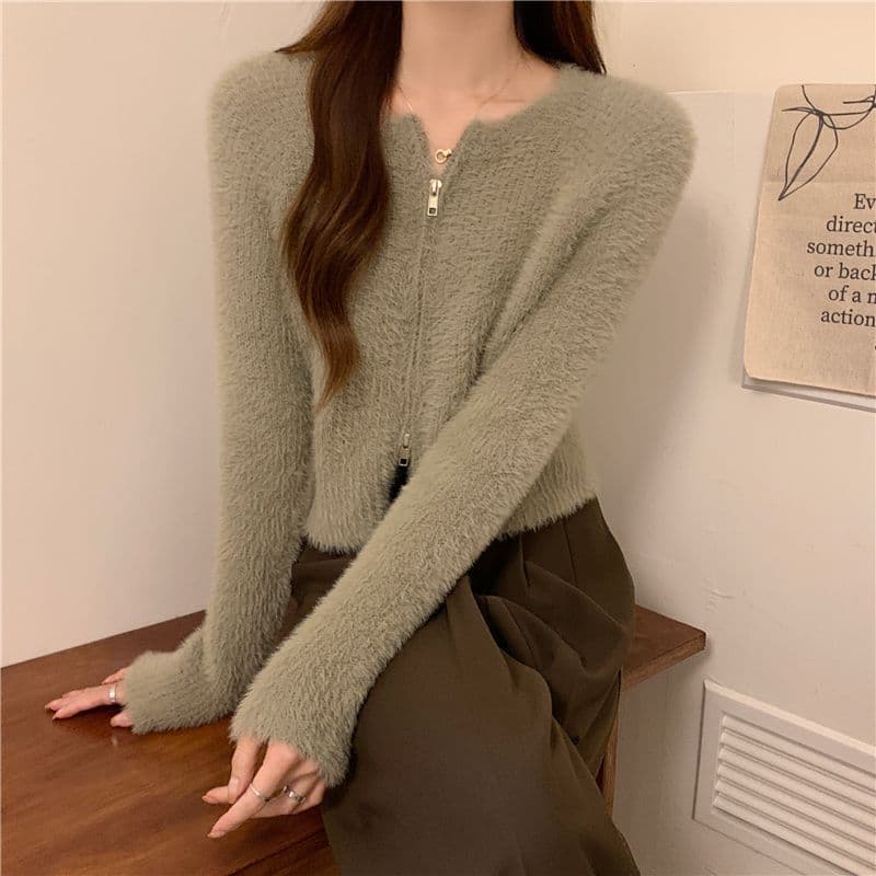 품격 느긋한 바람 스웨터 여성 코트 2026 년 새로운 가을 디자인 센스 플리스 니트 오픈 가디건 쇼트 스타일 맨위 상세 이미지 4
