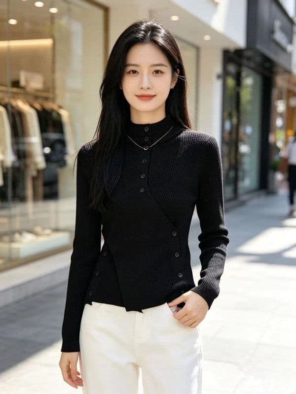 불규칙 반하이넥 허리 수축 니트 스웨터 여성 2026 년 새로운 가을 겨울철 몸매 가꾸기 슬림해 보이는 디자인 센스 맨위 서비스 상세 이미지 2
