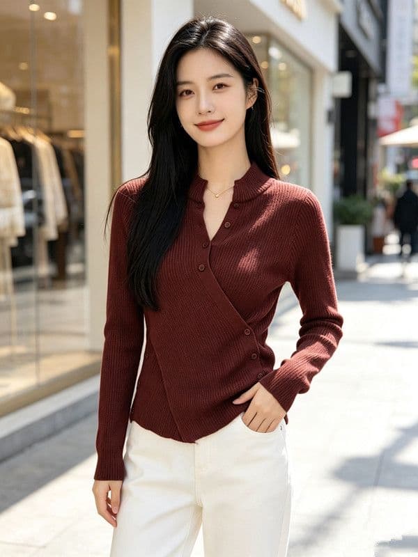 불규칙 반하이넥 허리 수축 니트 스웨터 여성 2026 년 새로운 가을 겨울철 몸매 가꾸기 슬림해 보이는 디자인 센스 맨위 서비스 상세 이미지 5
