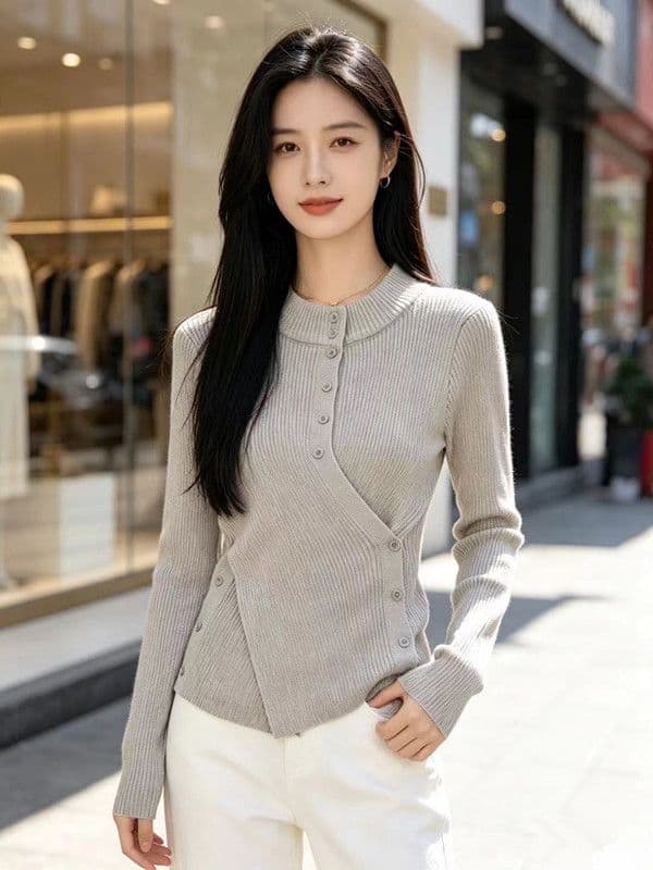 불규칙 반하이넥 허리 수축 니트 스웨터 여성 2026 년 새로운 가을 겨울철 몸매 가꾸기 슬림해 보이는 디자인 센스 맨위 서비스 상세 이미지 7
