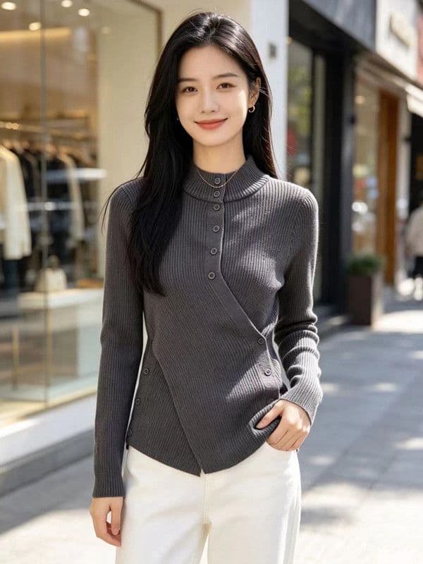 불규칙 반하이넥 허리 수축 니트 스웨터 여성 2026 년 새로운 가을 겨울철 몸매 가꾸기 슬림해 보이는 디자인 센스 맨위 서비스 상세 이미지 8