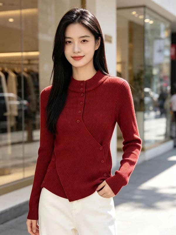불규칙 반하이넥 허리 수축 니트 스웨터 여성 2026 년 새로운 가을 겨울철 몸매 가꾸기 슬림해 보이는 디자인 센스 맨위 서비스 상세 이미지 9