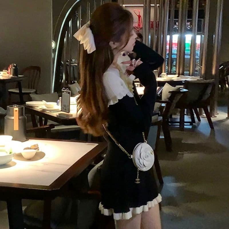 작은 키 향기로운 검정색 드레스 아이들 조기 가을 2026 새로운 프랑스식 품격 아름다운 착용 가져 가라. 고급 센스