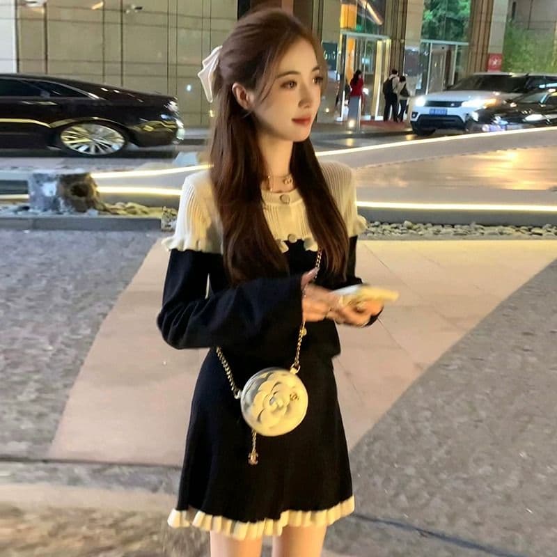 작은 키 향기로운 검정색 드레스 아이들 조기 가을 2026 새로운 프랑스식 품격 아름다운 착용 가져 가라. 고급 센스 이미지 3