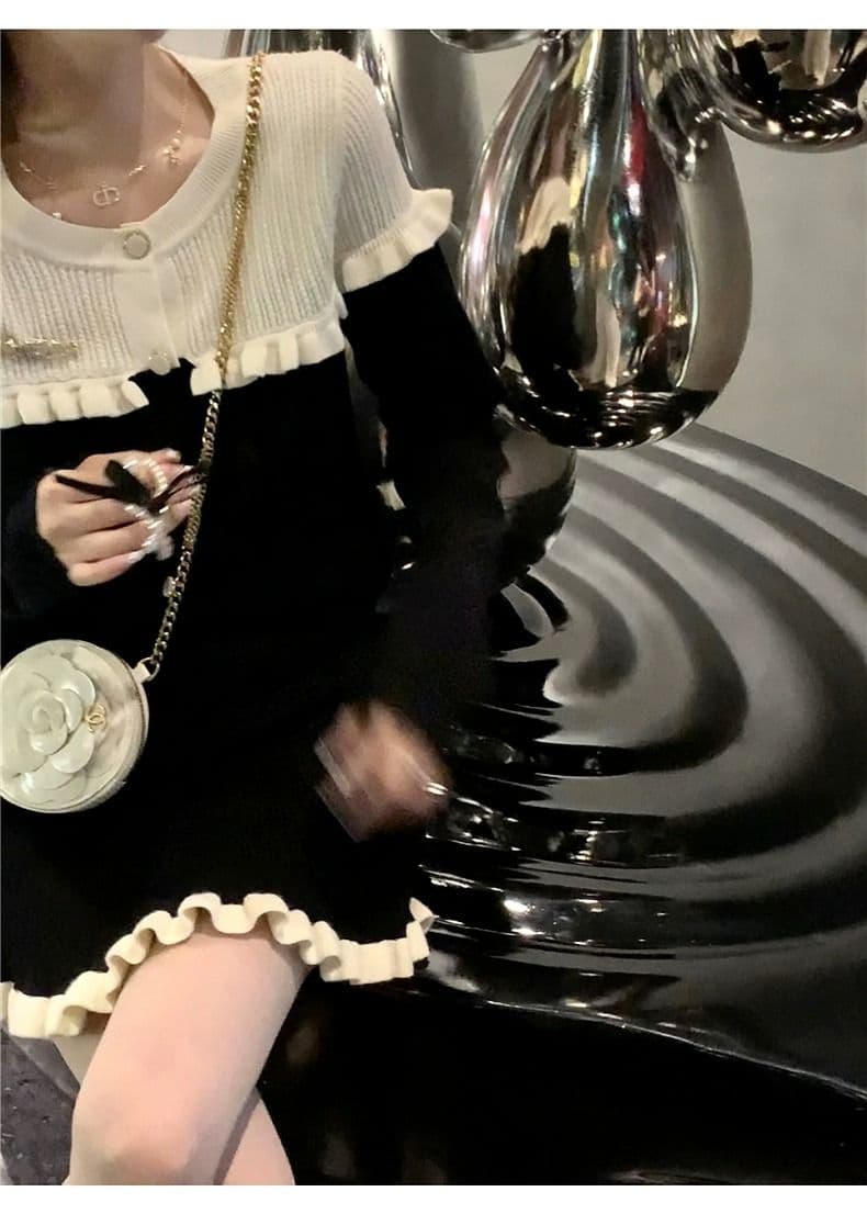 작은 키 향기로운 검정색 드레스 아이들 조기 가을 2026 새로운 프랑스식 품격 아름다운 착용 가져 가라. 고급 센스 상세 이미지 3