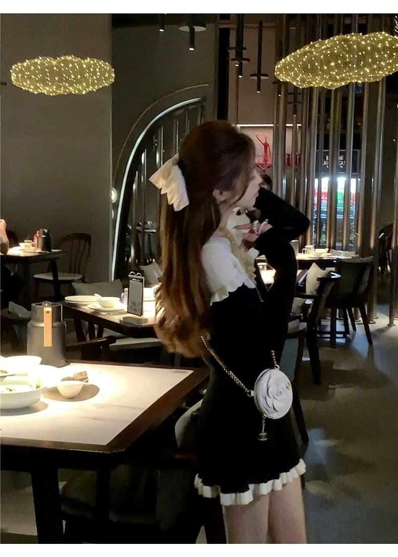 작은 키 향기로운 검정색 드레스 아이들 조기 가을 2026 새로운 프랑스식 품격 아름다운 착용 가져 가라. 고급 센스 상세 이미지 4