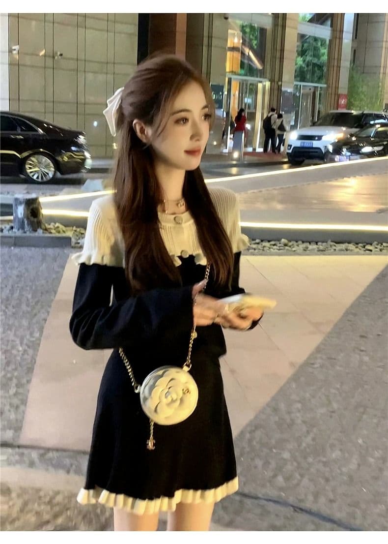 작은 키 향기로운 검정색 드레스 아이들 조기 가을 2026 새로운 프랑스식 품격 아름다운 착용 가져 가라. 고급 센스 상세 이미지 7