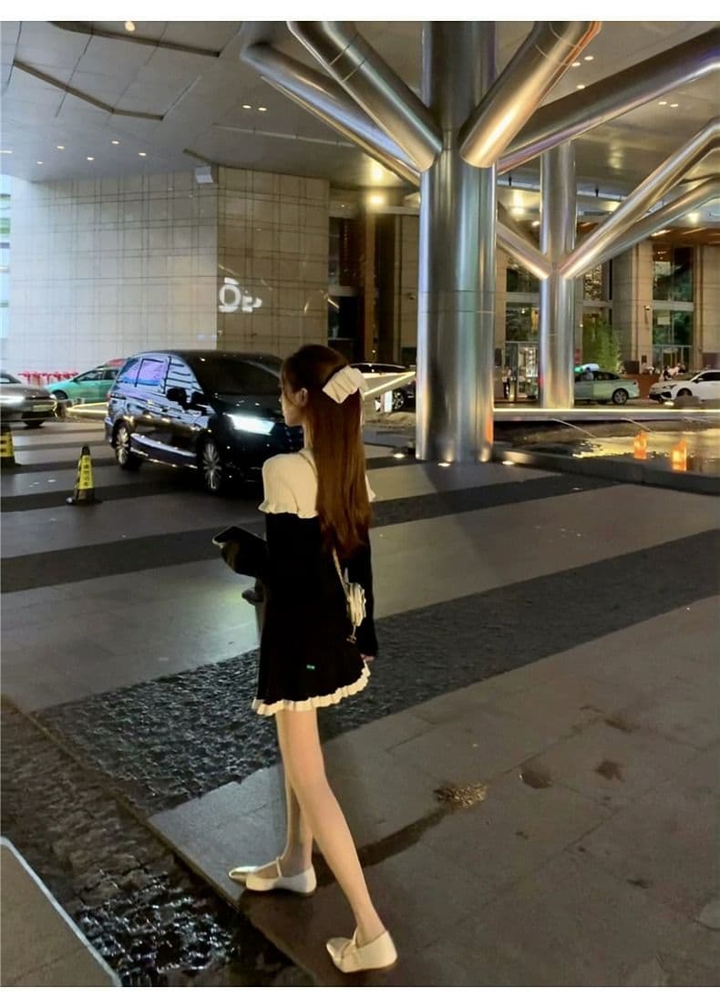 작은 키 향기로운 검정색 드레스 아이들 조기 가을 2026 새로운 프랑스식 품격 아름다운 착용 가져 가라. 고급 센스 상세 이미지 9