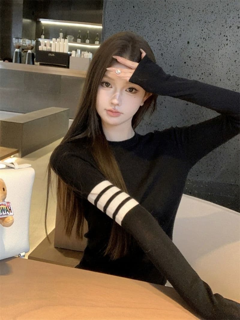 회색 라운드 넥 풀오버 얇은 만나는 니트 스웨터 여성 가을 겨울 디자인 센스 한 부서 chic Chic 인사이드 가져 가라. 스웨터 맨위 이미지 3