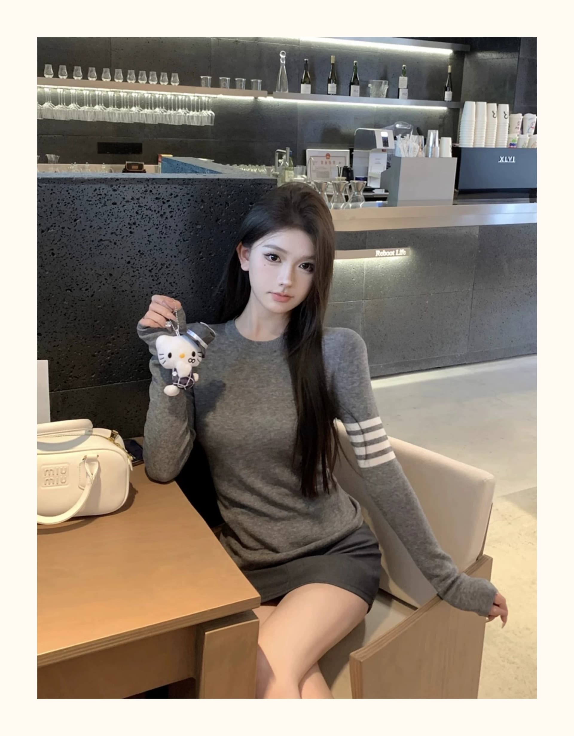 회색 라운드 넥 풀오버 얇은 만나는 니트 스웨터 여성 가을 겨울 디자인 센스 한 부서 chic Chic 인사이드 가져 가라. 스웨터 맨위 상세 이미지 3