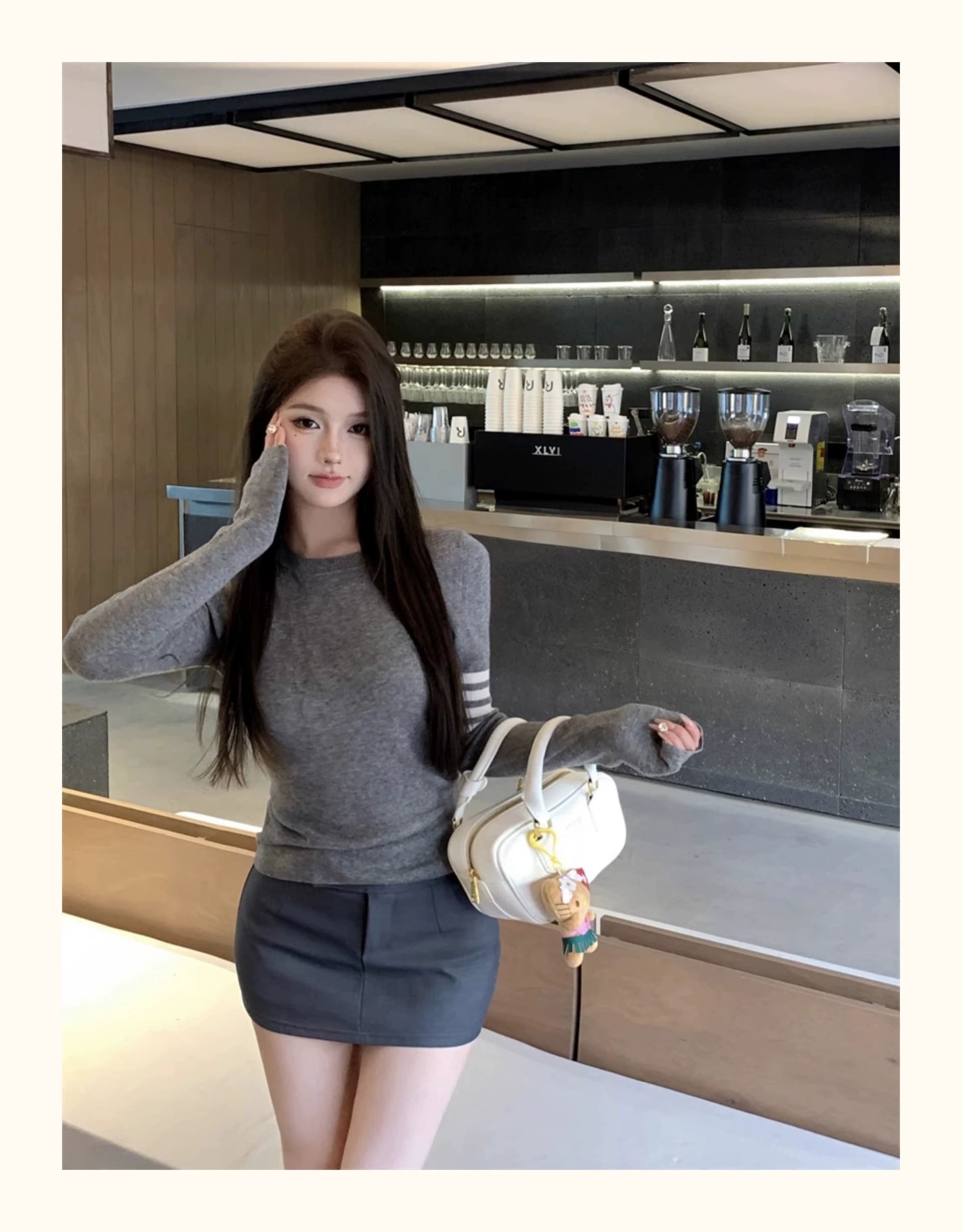 회색 라운드 넥 풀오버 얇은 만나는 니트 스웨터 여성 가을 겨울 디자인 센스 한 부서 chic Chic 인사이드 가져 가라. 스웨터 맨위 상세 이미지 5
