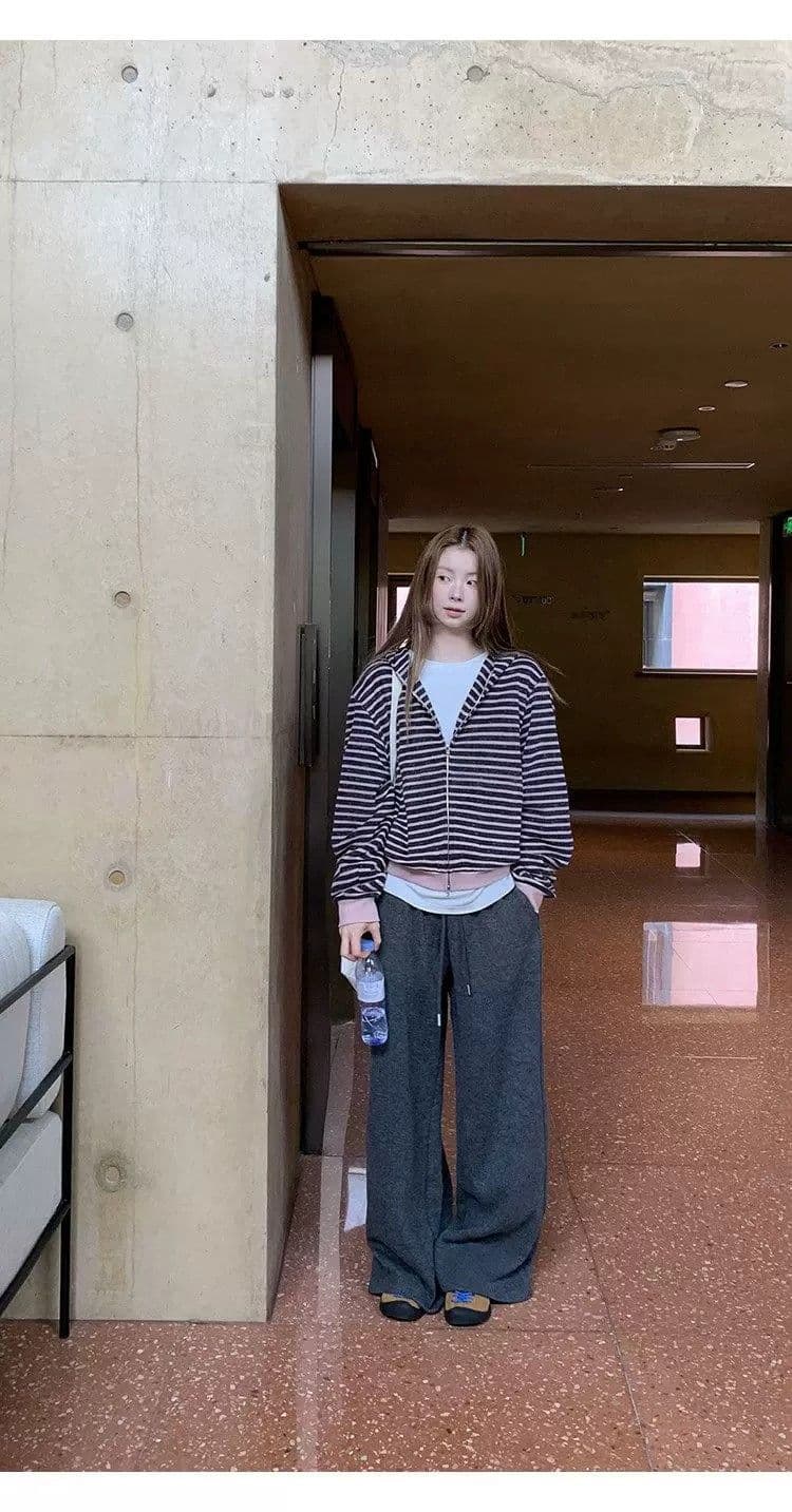 양 플러시 스트라이프 후드 니트 오픈 가디건 여성 루즈핏 캐주얼 느긋한 바람 긴팔 스웨터 여성 코트 다용도 슬림해 보이는 상세 이미지 12