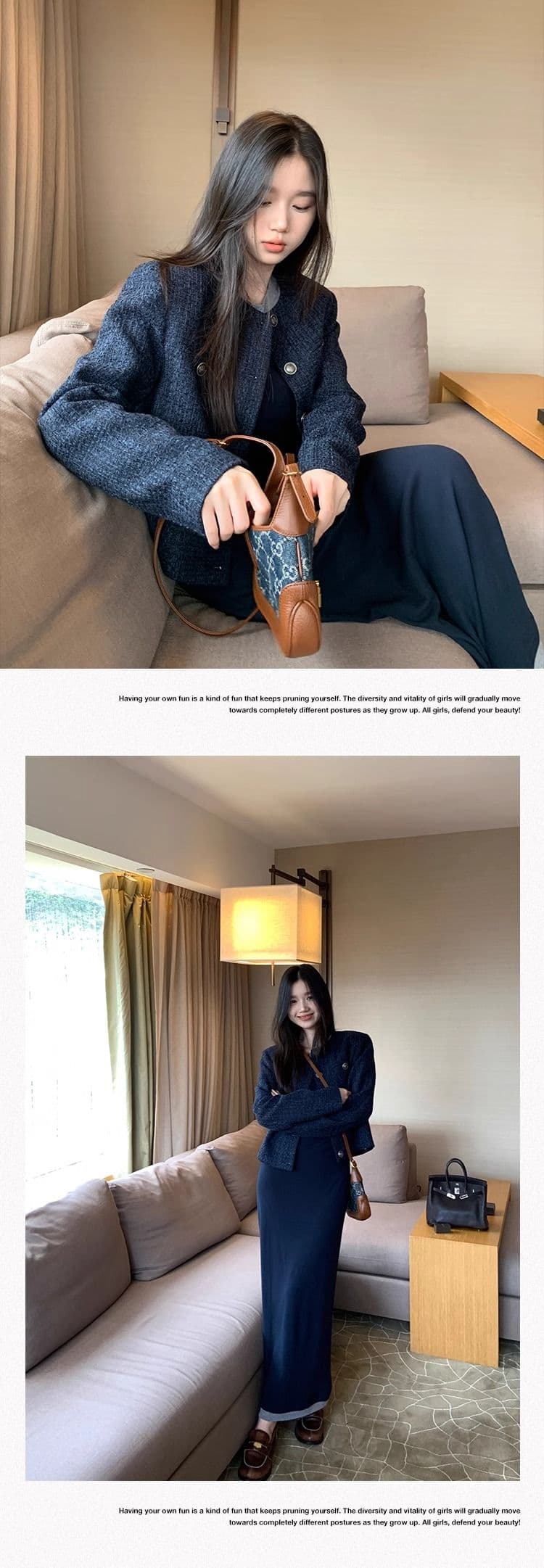 두꺼운 모방 원단 네리 벨트 어깨 패드 하나 블루 색상 레트로 고급 루즈핏 긴팔 쇼트 스타일 작은 샤넬 스타일 여성 코트 상세 이미지 13