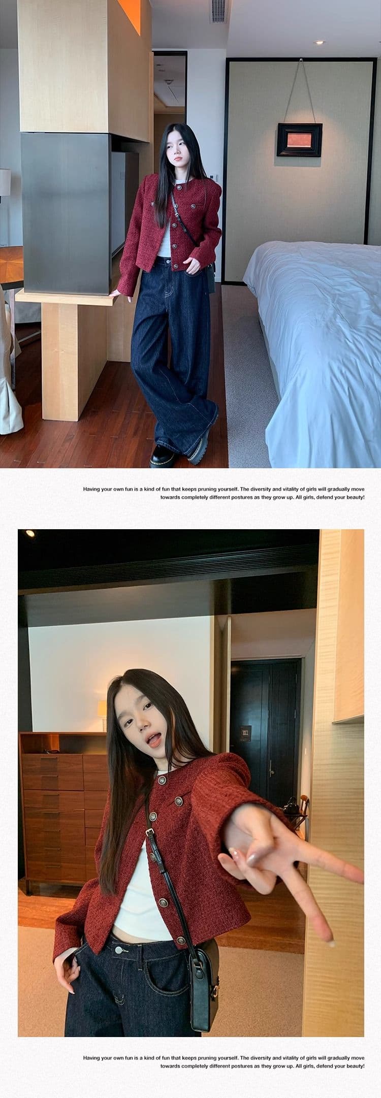 두꺼운 모방 원단 네리 벨트 어깨 패드 하나 블루 색상 레트로 고급 루즈핏 긴팔 쇼트 스타일 작은 샤넬 스타일 여성 코트 상세 이미지 15
