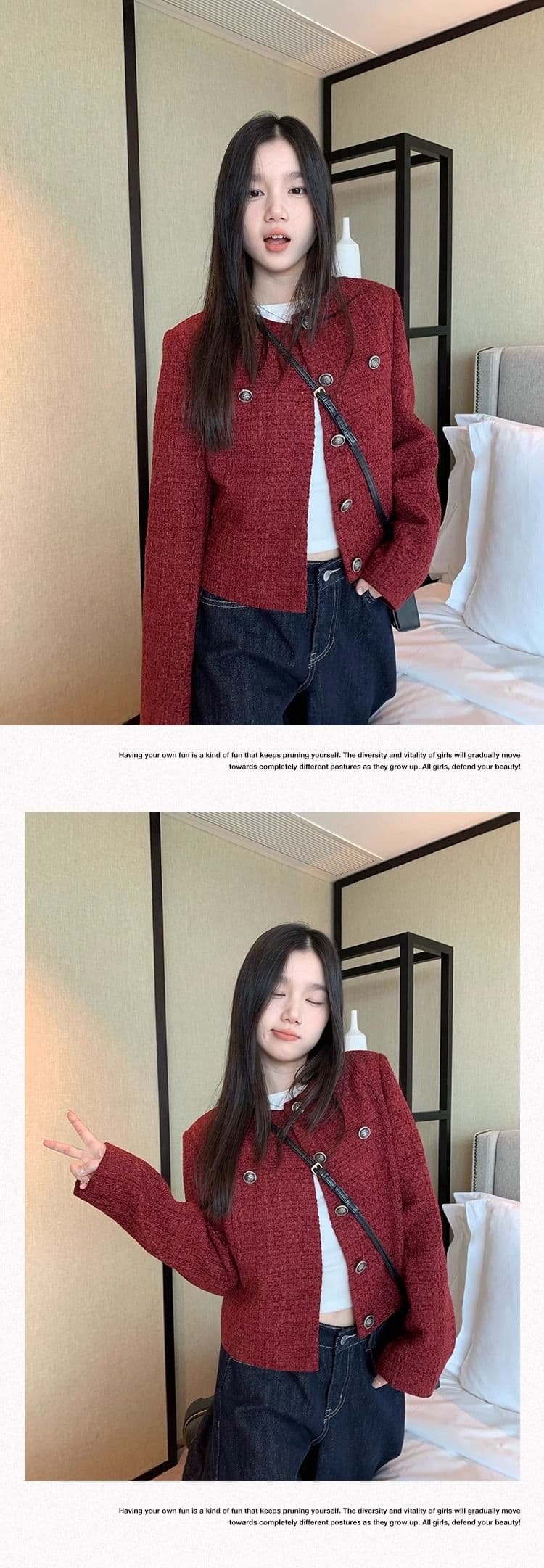 두꺼운 모방 원단 네리 벨트 어깨 패드 하나 블루 색상 레트로 고급 루즈핏 긴팔 쇼트 스타일 작은 샤넬 스타일 여성 코트 상세 이미지 23