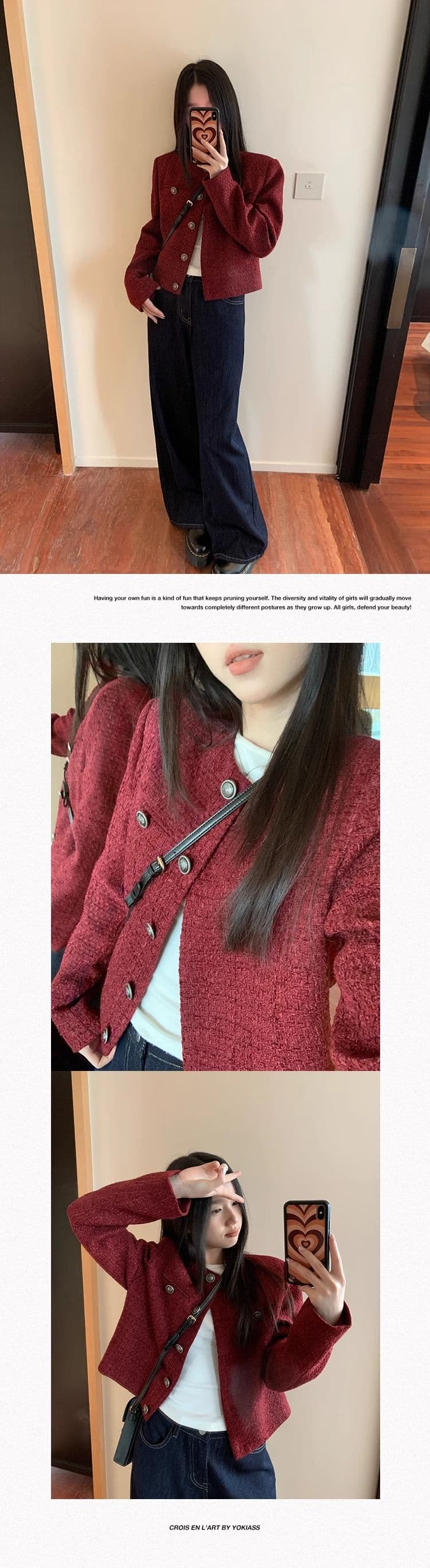 두꺼운 모방 원단 네리 벨트 어깨 패드 하나 블루 색상 레트로 고급 루즈핏 긴팔 쇼트 스타일 작은 샤넬 스타일 여성 코트 상세 이미지 27