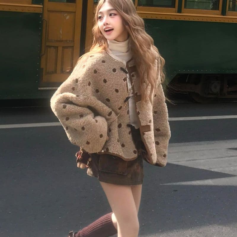 500 그램 양털 플리스 복합 스웨이드 수건 자수 법 하나 아메리칸 느긋한 털 벨벳 도트 무늬 양털 맨위 이미지 4