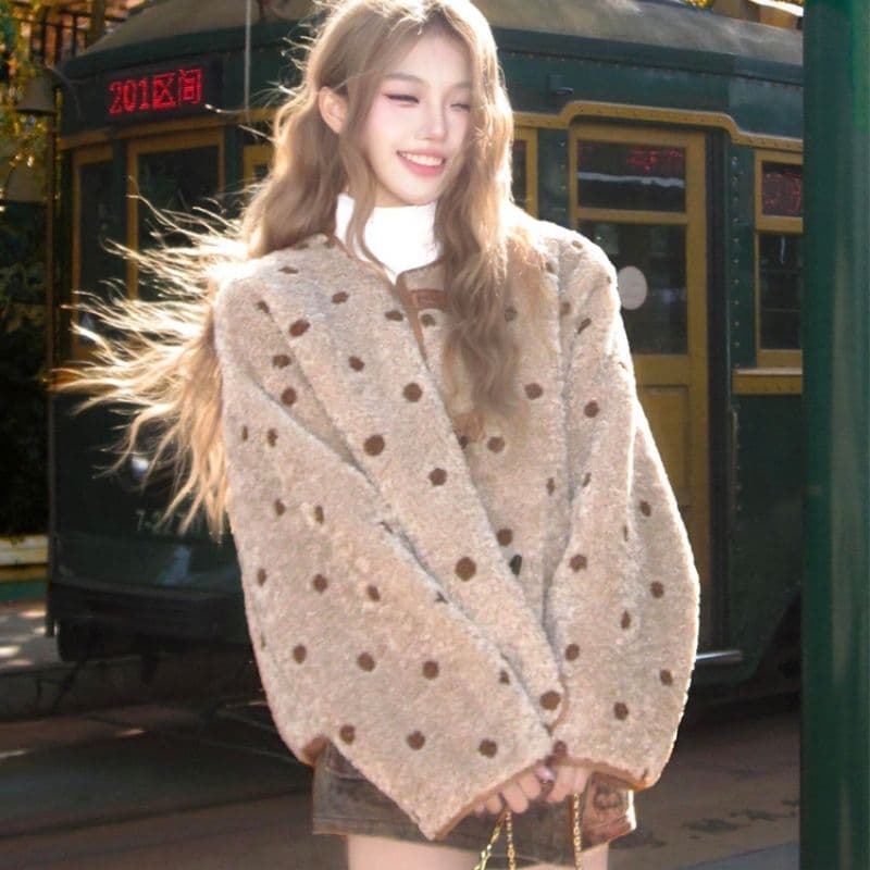 500 그램 양털 플리스 복합 스웨이드 수건 자수 법 하나 아메리칸 느긋한 털 벨벳 도트 무늬 양털 맨위 상세 이미지 2