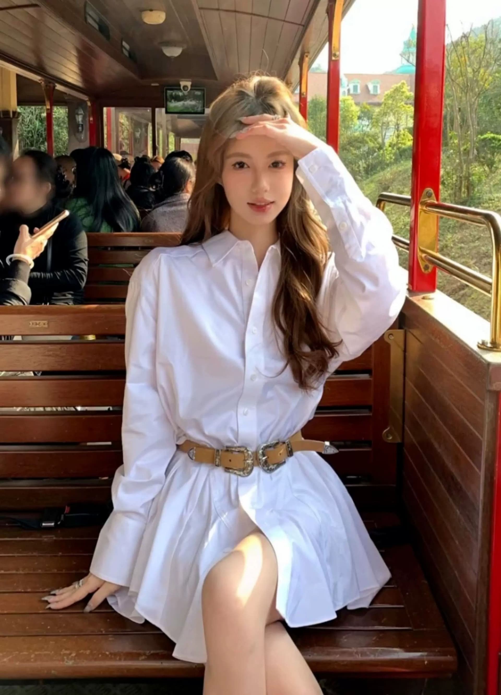 원본 품질 것 프랑스식 화이트 폴로 칼라 긴팔 셔츠 드레스 반바지 세트 여성 디자인 센스 치마 상세 이미지 1