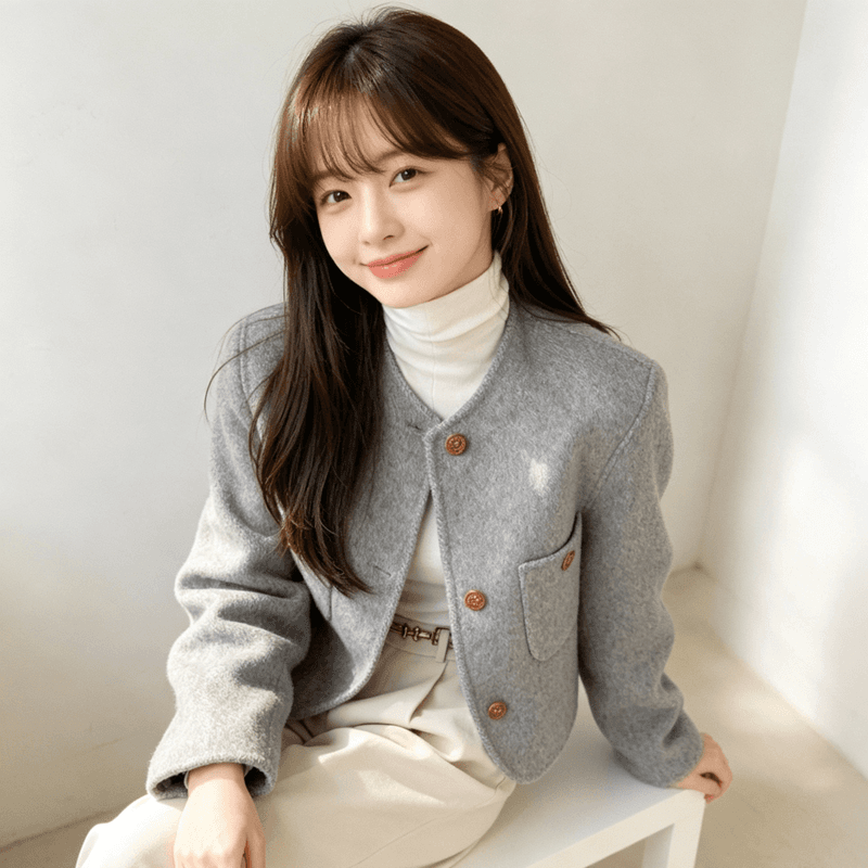 프랑스식 단색 학원 그는 벤 작은 샤넬 스타일 모직 여성 코트 가을 겨울 새로운 두꺼운 고급 센스 잘 생긴 ~ 중 맨위 이미지 2