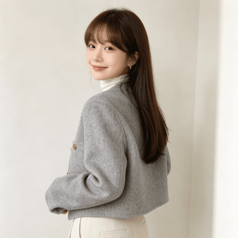 프랑스식 단색 학원 그는 벤 작은 샤넬 스타일 모직 여성 코트 가을 겨울 새로운 두꺼운 고급 센스 잘 생긴 ~ 중 맨위 이미지 4