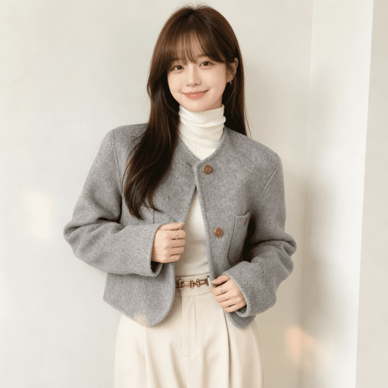 프랑스식 단색 학원 그는 벤 작은 샤넬 스타일 모직 여성 코트 가을 겨울 새로운 두꺼운 고급 센스 잘 생긴 ~ 중 맨위 상세 이미지 5
