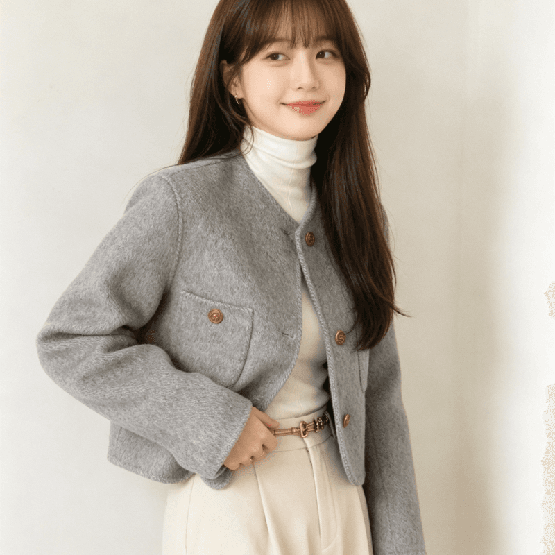 프랑스식 단색 학원 그는 벤 작은 샤넬 스타일 모직 여성 코트 가을 겨울 새로운 두꺼운 고급 센스 잘 생긴 ~ 중 맨위 상세 이미지 6