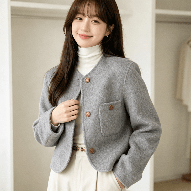 프랑스식 단색 학원 그는 벤 작은 샤넬 스타일 모직 여성 코트 가을 겨울 새로운 두꺼운 고급 센스 잘 생긴 ~ 중 맨위 상세 이미지 10