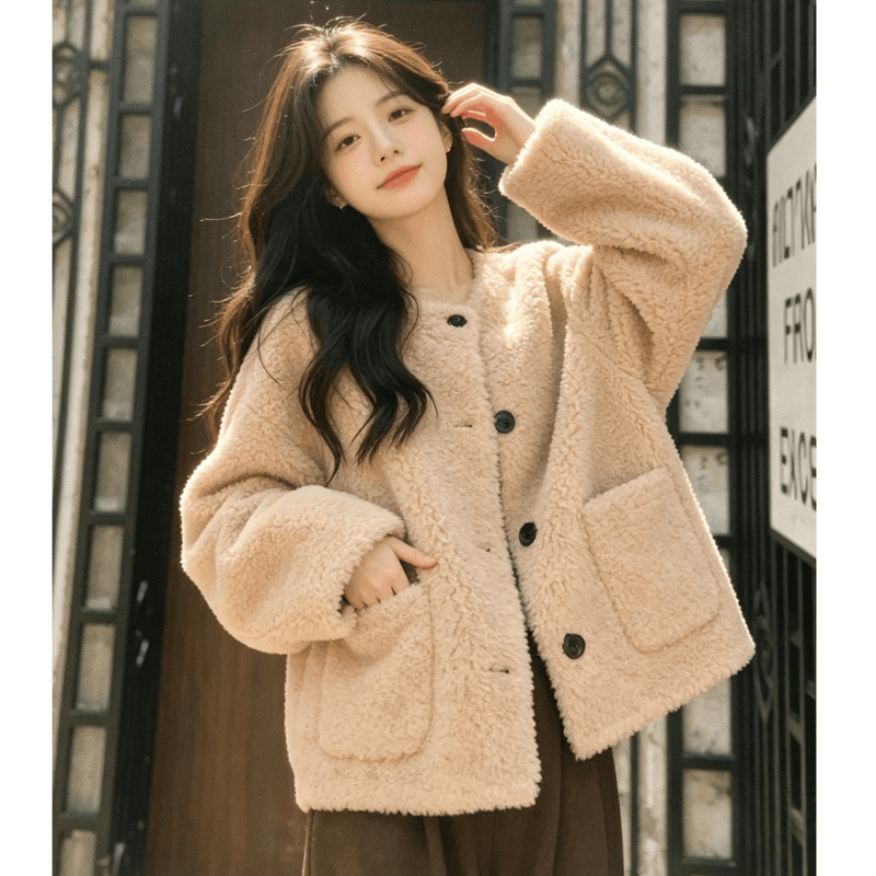 느긋한 바람 양털 여성 코트 2026 가을 겨울철 새로운 루즈핏 두꺼운 피모 하나 캐주얼 연령 감소 맨위