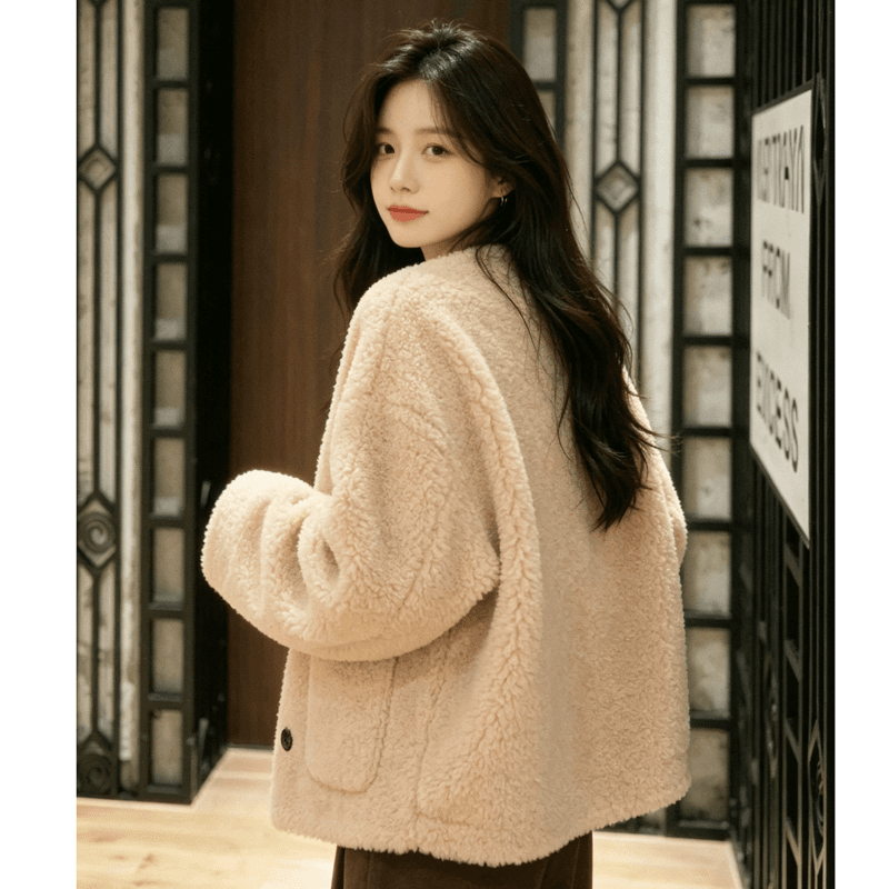 느긋한 바람 양털 여성 코트 2026 가을 겨울철 새로운 루즈핏 두꺼운 피모 하나 캐주얼 연령 감소 맨위 상세 이미지 2