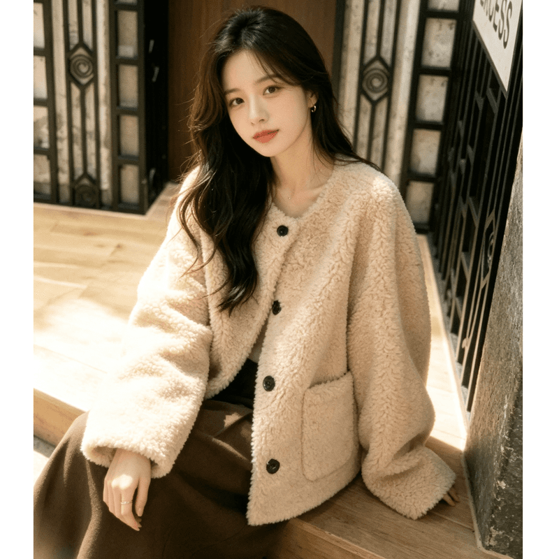 느긋한 바람 양털 여성 코트 2026 가을 겨울철 새로운 루즈핏 두꺼운 피모 하나 캐주얼 연령 감소 맨위 상세 이미지 3