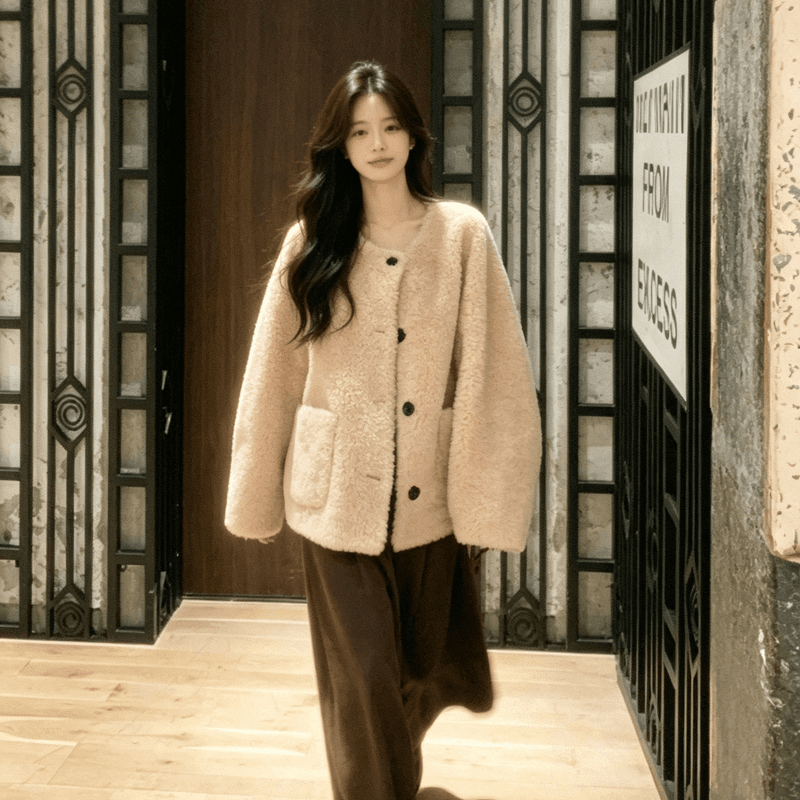 느긋한 바람 양털 여성 코트 2026 가을 겨울철 새로운 루즈핏 두꺼운 피모 하나 캐주얼 연령 감소 맨위 상세 이미지 6