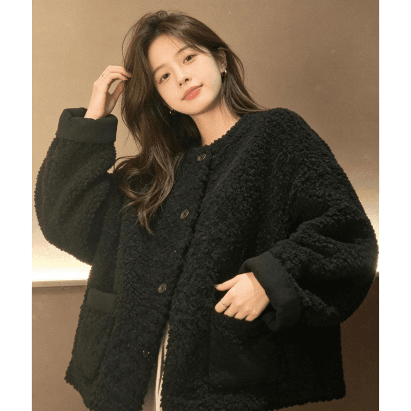 느긋한 바람 양털 여성 코트 2026 가을 겨울철 새로운 루즈핏 두꺼운 피모 하나 캐주얼 연령 감소 맨위 상세 이미지 9