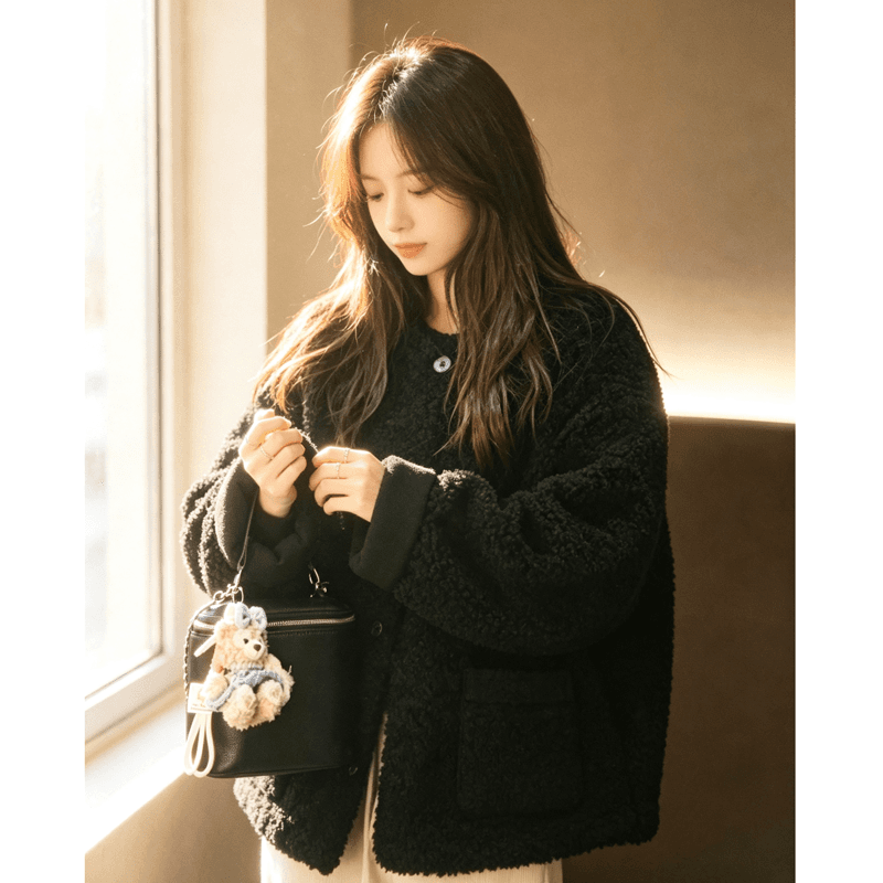 느긋한 바람 양털 여성 코트 2026 가을 겨울철 새로운 루즈핏 두꺼운 피모 하나 캐주얼 연령 감소 맨위 상세 이미지 12