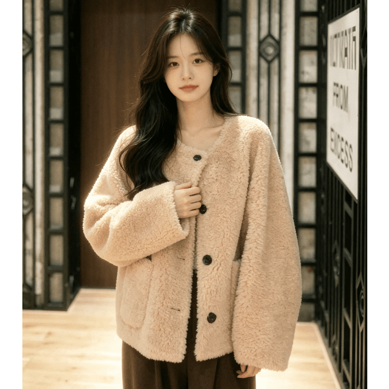 느긋한 바람 양털 여성 코트 2026 가을 겨울철 새로운 루즈핏 두꺼운 피모 하나 캐주얼 연령 감소 맨위 상세 이미지 17