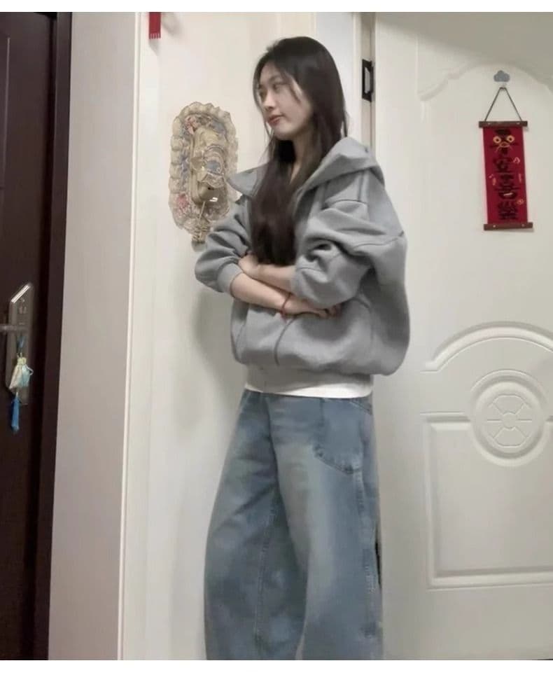 빅 사이즈 여성 의류 200 kg 후드티 남자 커플룩 트렌디 지퍼 카디건 코트 가을 새로운 후드 맨위 상세 이미지 7