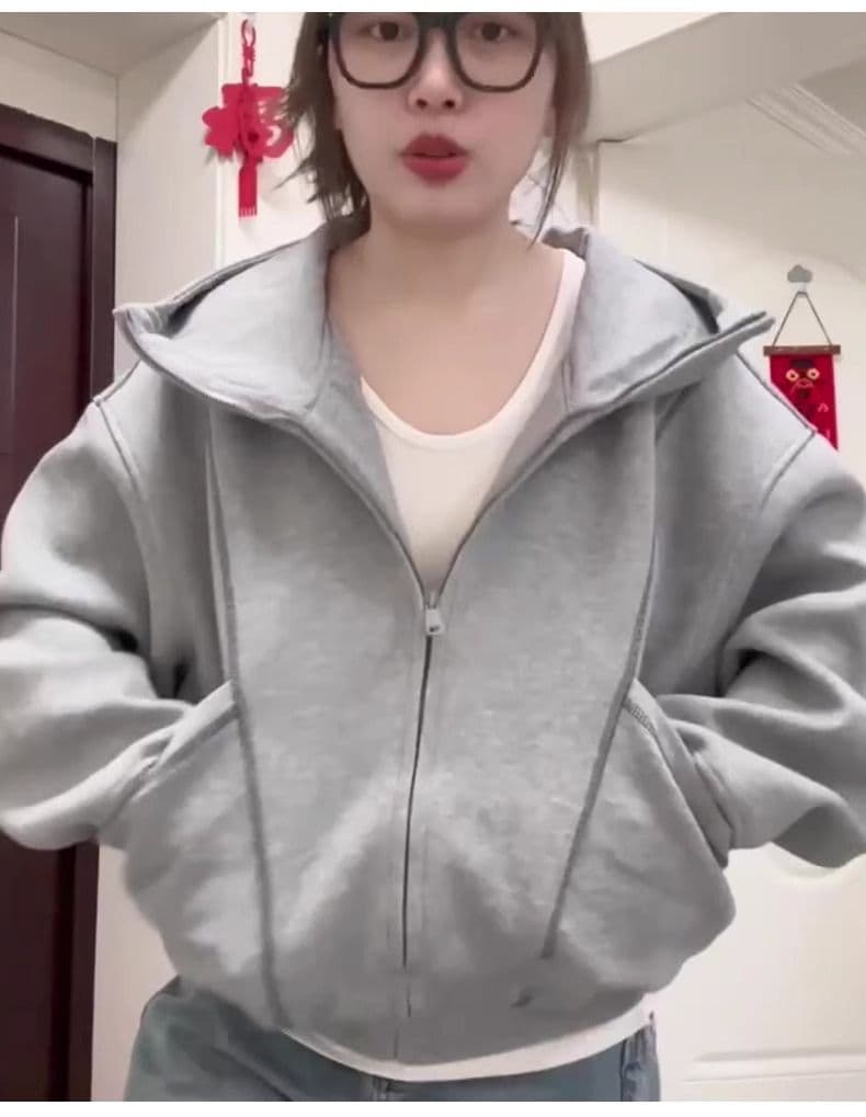 빅 사이즈 여성 의류 200 kg 후드티 남자 커플룩 트렌디 지퍼 카디건 코트 가을 새로운 후드 맨위 상세 이미지 16