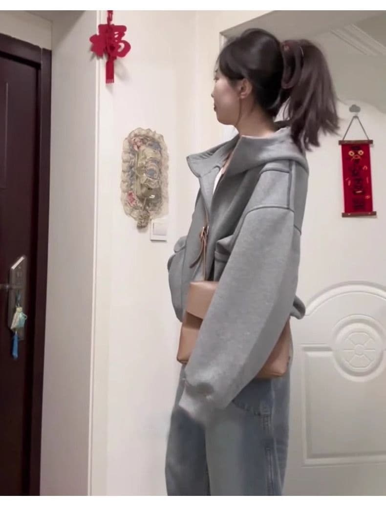 빅 사이즈 여성 의류 200 kg 후드티 남자 커플룩 트렌디 지퍼 카디건 코트 가을 새로운 후드 맨위 상세 이미지 19
