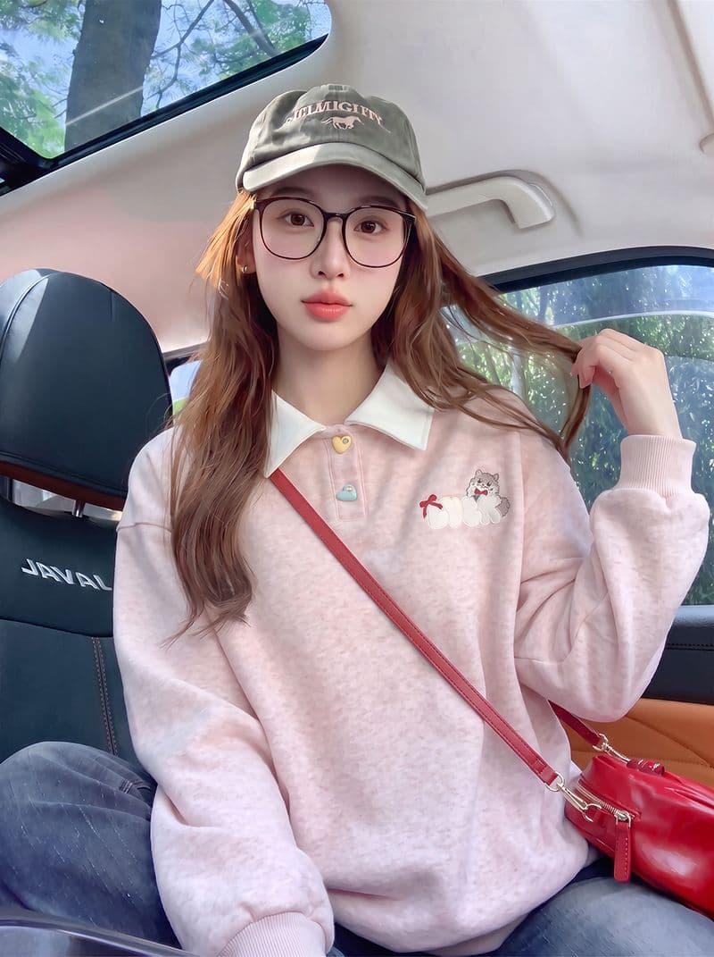 빅 사이즈 여성 의류 얇은 스타일 후드티 디자인 센스 루즈핏 새로운 한 부서 봄 가을 가시 자수 polo 맨위 이미지 2